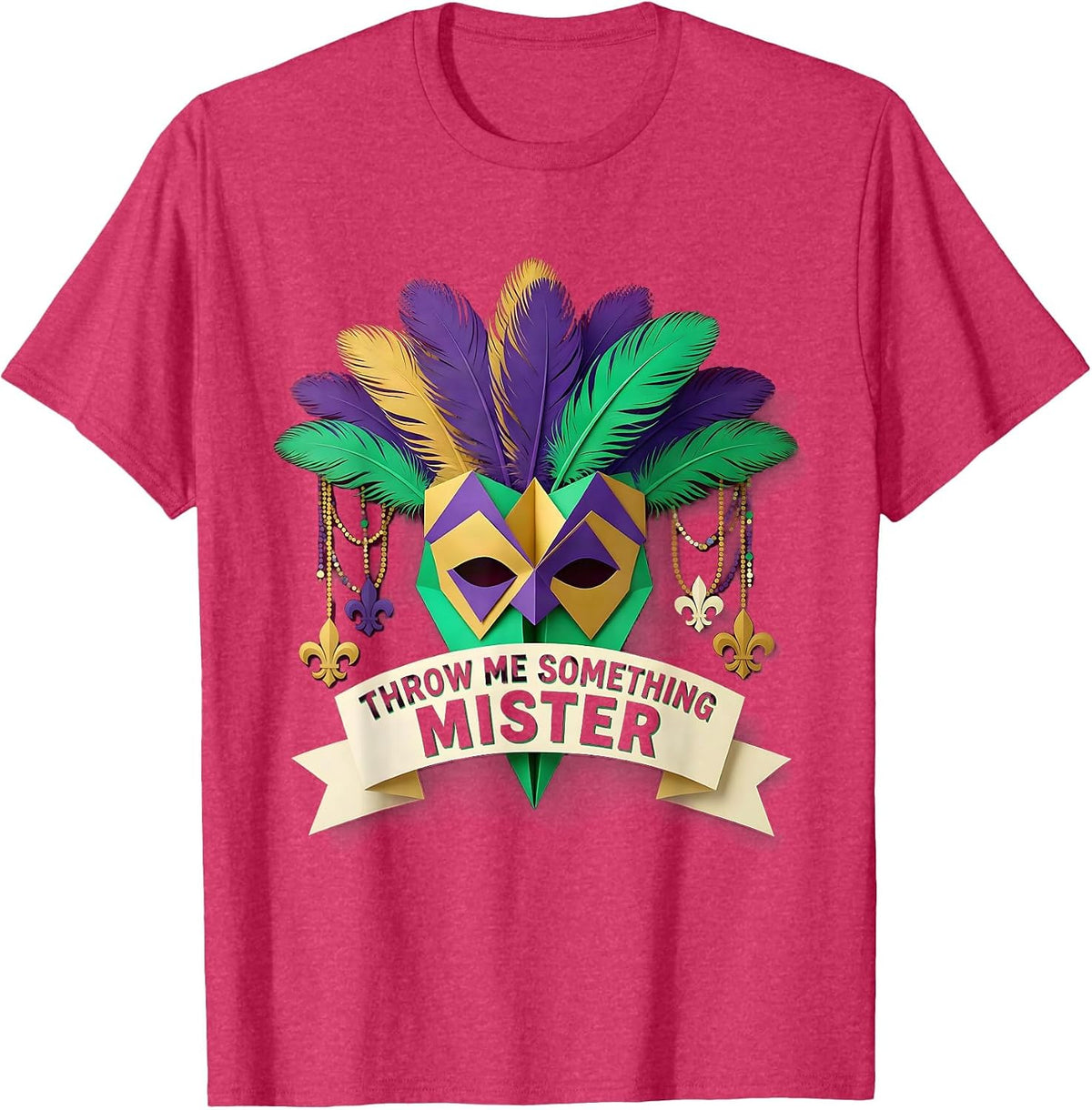 Throw Me Something Mister Mardi Gras Design T-Shirt - Red Heather