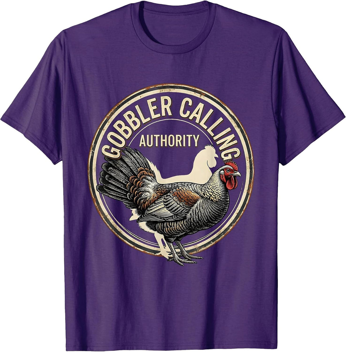 Men's Gobbler Calling Authority Vintage Turkey Hunting Gift Humor T-Shirt - Purple