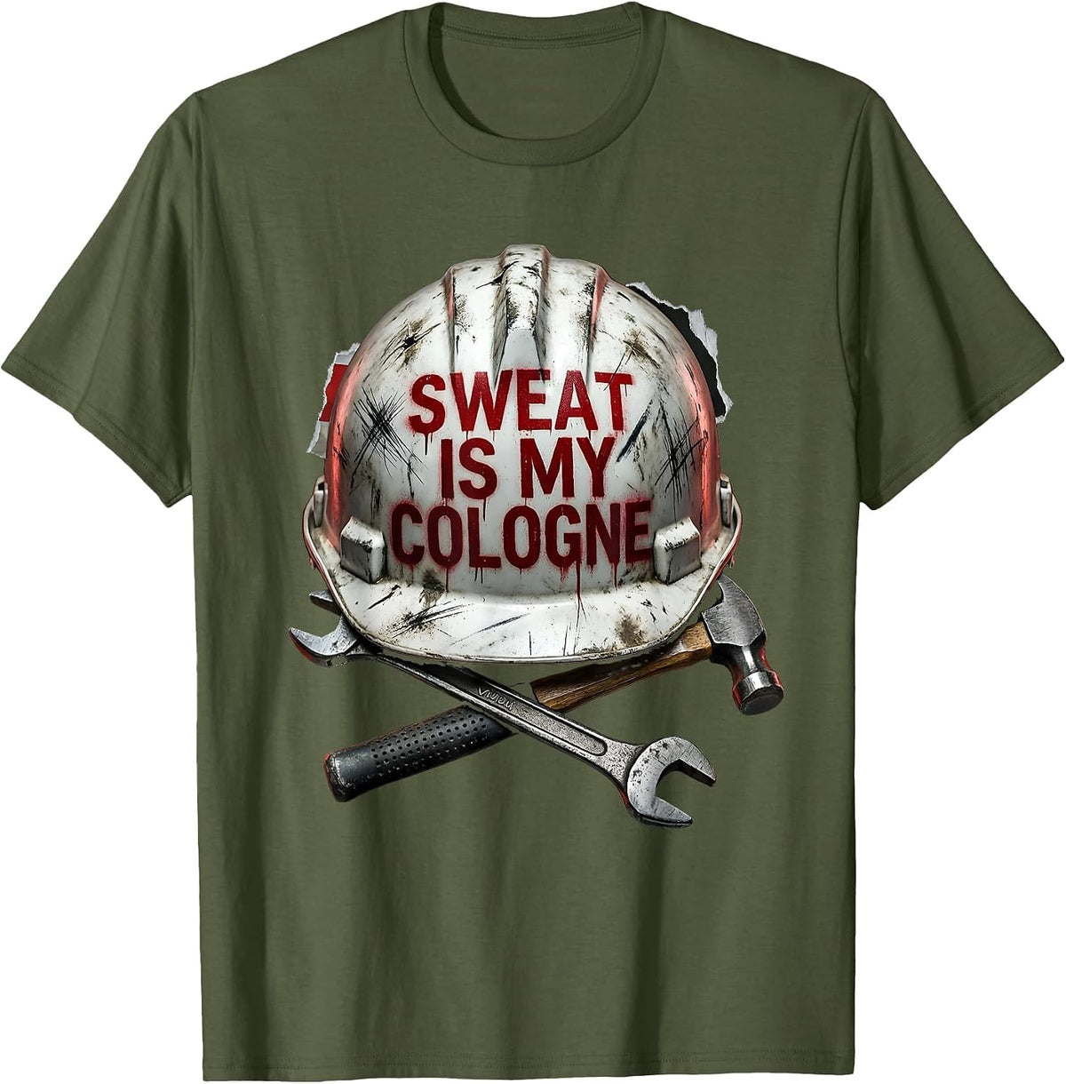 Sweat Is My Cologne Blue Collar Worker Design T-Shirt - Olive Green