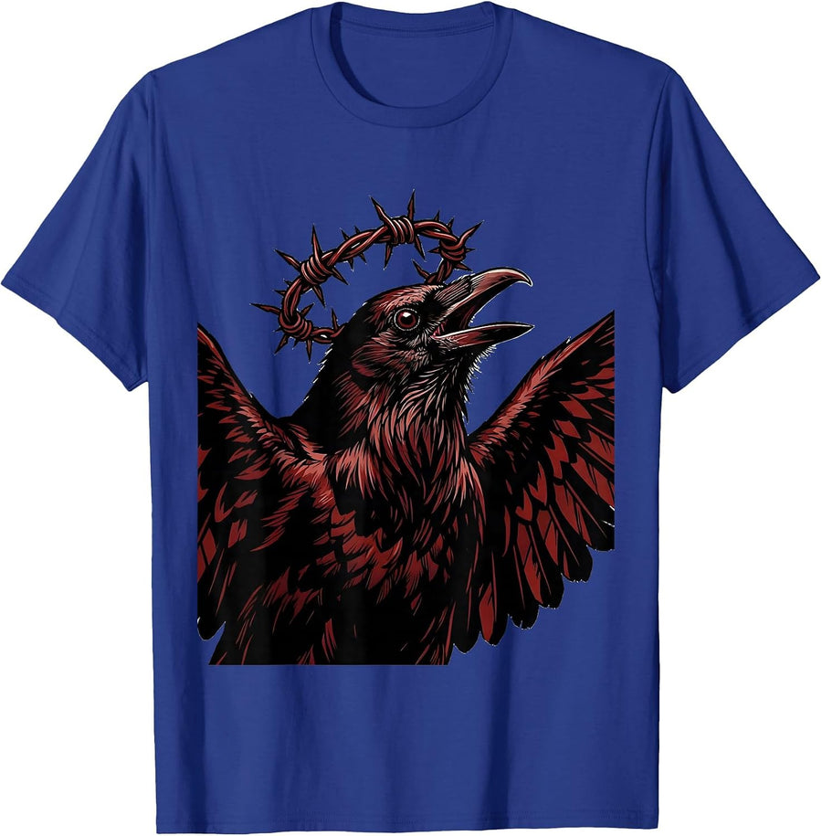 Crow With Barbed Wire Crown Dark Art T-Shirt - Royal Blue