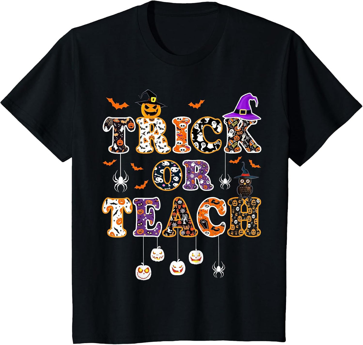 Trick Or Teach Retro Halloween Teacher Women Men Costume T-Shirt - Black