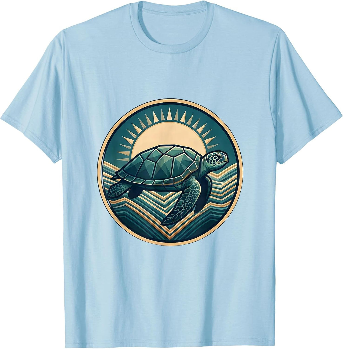 Men's Sea Turtle Sunlit Ocean Hawaiian Graphic Tee T-Shirt - Baby Blue