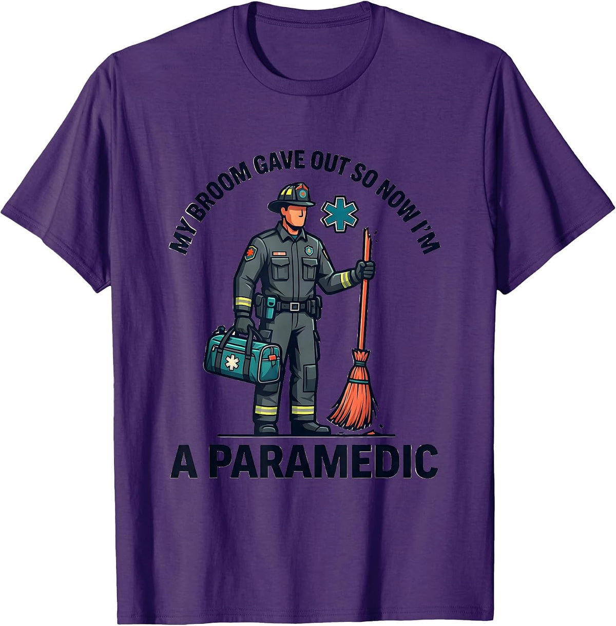 My Broom Gave Out So Now I'm A Paramedic Funny Halloween T-Shirt - Purple