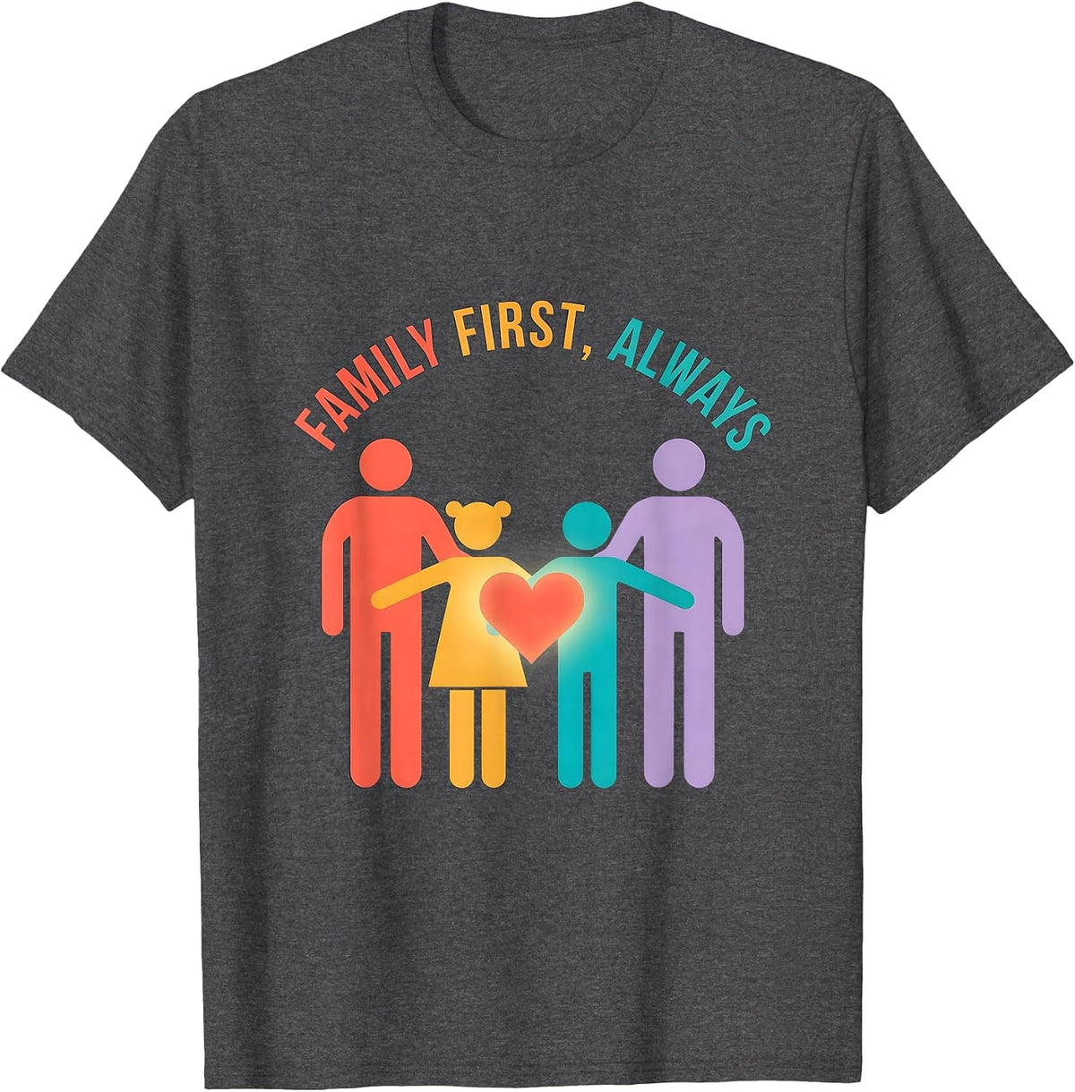 Family First Always Bold Statement Design T-Shirt - Dark Heather Grey