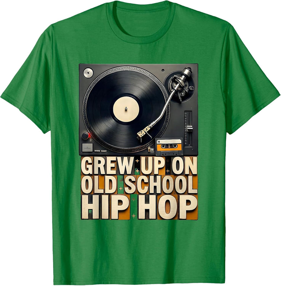 Men's Grew Up On Old School Hip Hop Retro Cassette Rap Nostalgia T-Shirt - Kelly Green