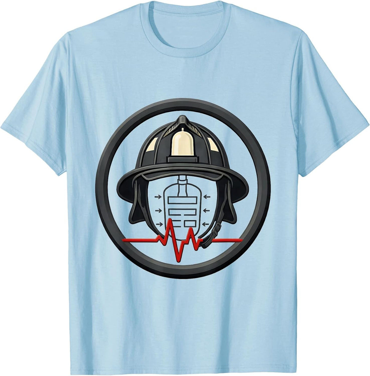 Men's Paramedic Helmet Badge Stencil Graphic EMT Dark Humor T-Shirt - Baby Blue