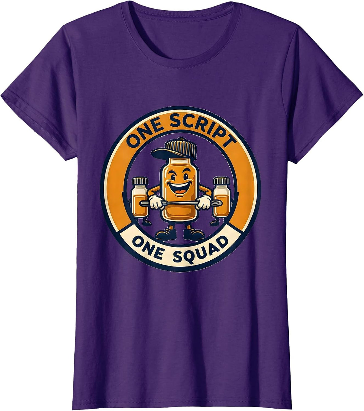 Women's One Script One Squad Cute Pharmacy Tech Squad Humor T-Shirt - Purple