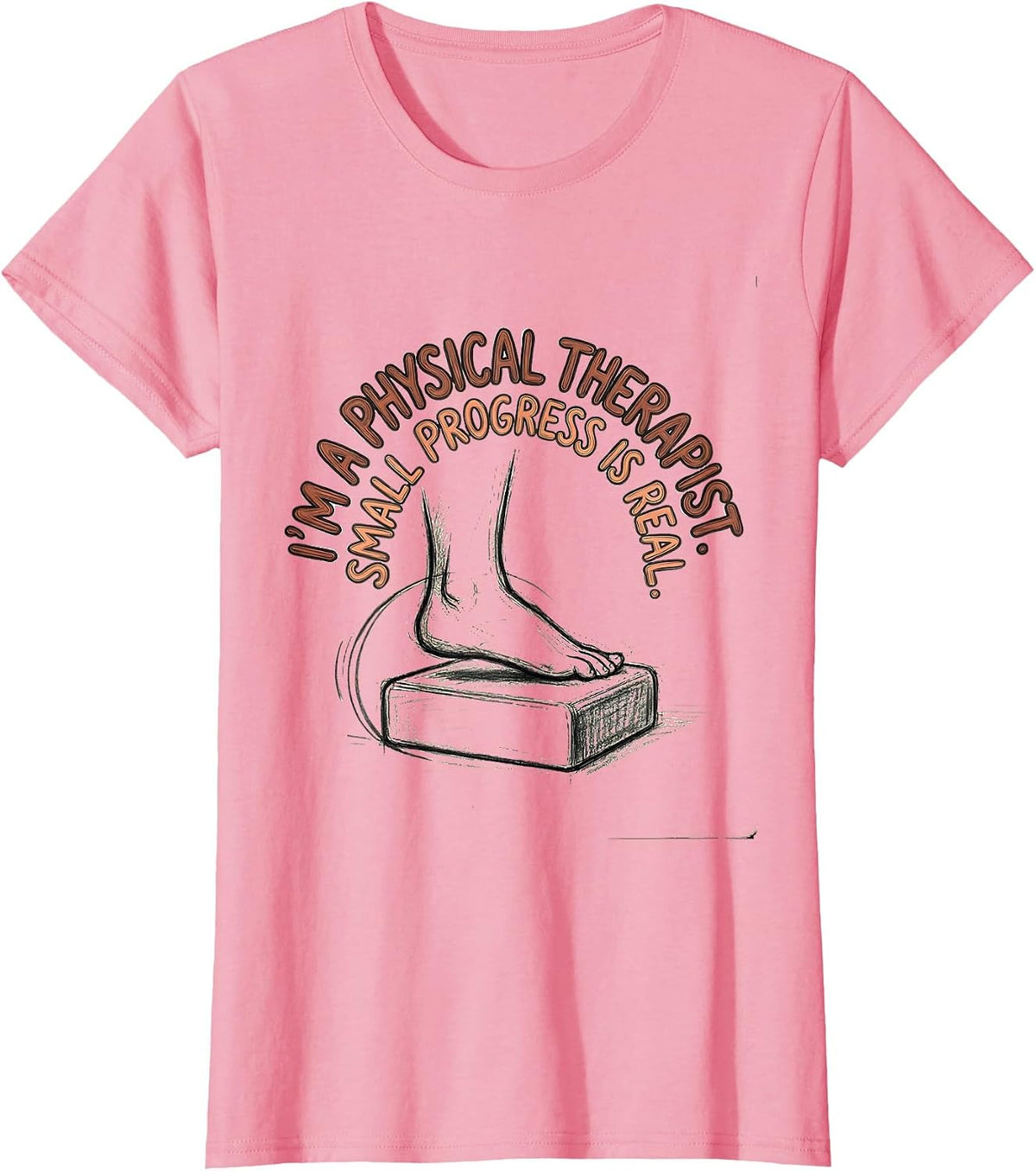 Women's I'm A Physical Therapist Small Progress Is Real Retro Groovy T-Shirt - Pink