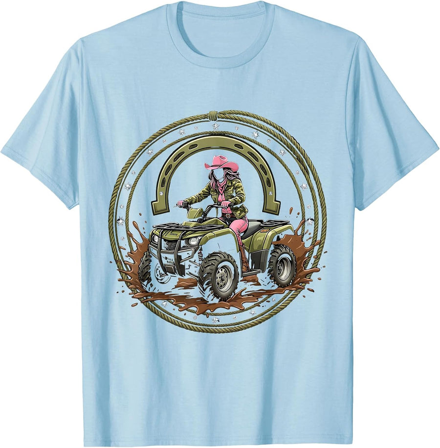 Men's Camo Jacket ATV Mud Rider Graphic Tee T-Shirt - Baby Blue