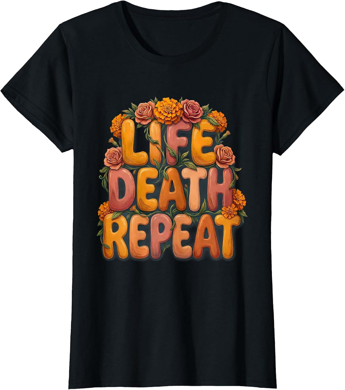 Life Death Repeat Day of the Dead Design T-Shirt - Black