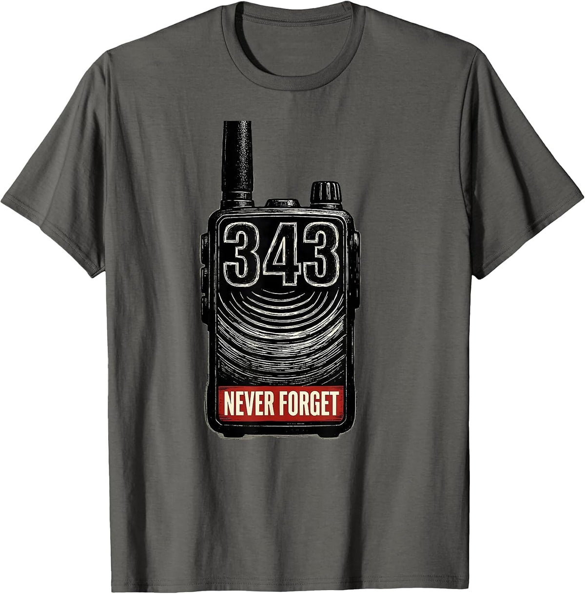 Men's Never Forget 343 Firefighter Memorial Tribute Scratchboard T-Shirt - Asphalt Grey