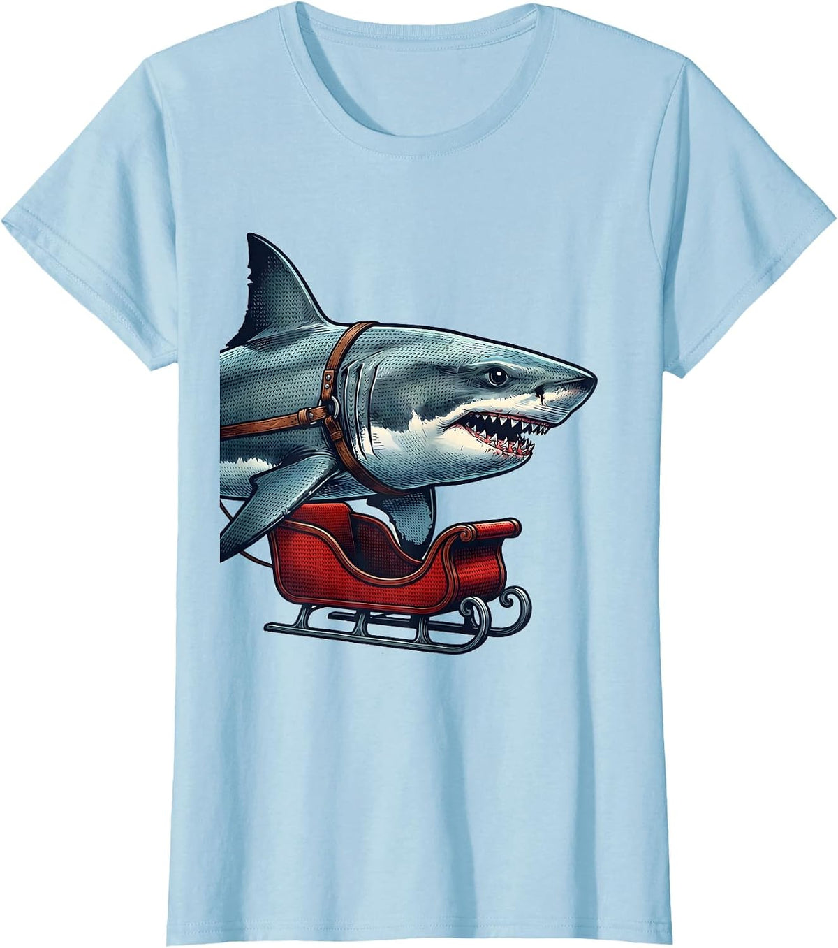 Shark Sleigh Funny Shark Lover Christmas Humor T-Shirt - Baby Blue