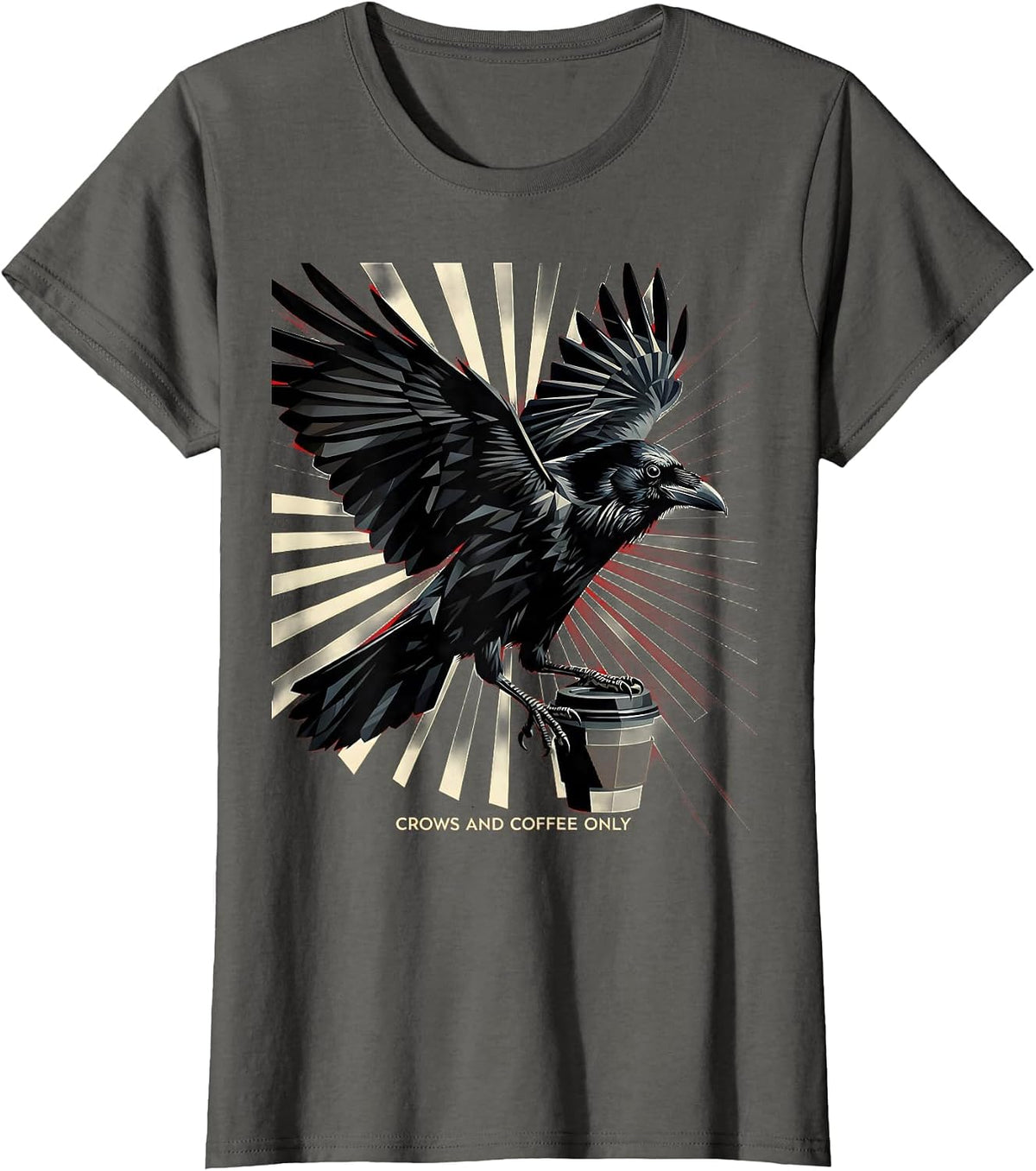 Women's Crows and Coffee Only Dark Bird Lover Design T-Shirt - Asphalt Grey