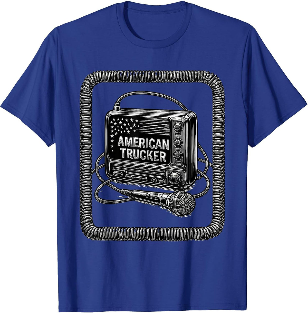 American Trucker Line Art Patriotic Trucker Gift T-Shirt - Royal Blue
