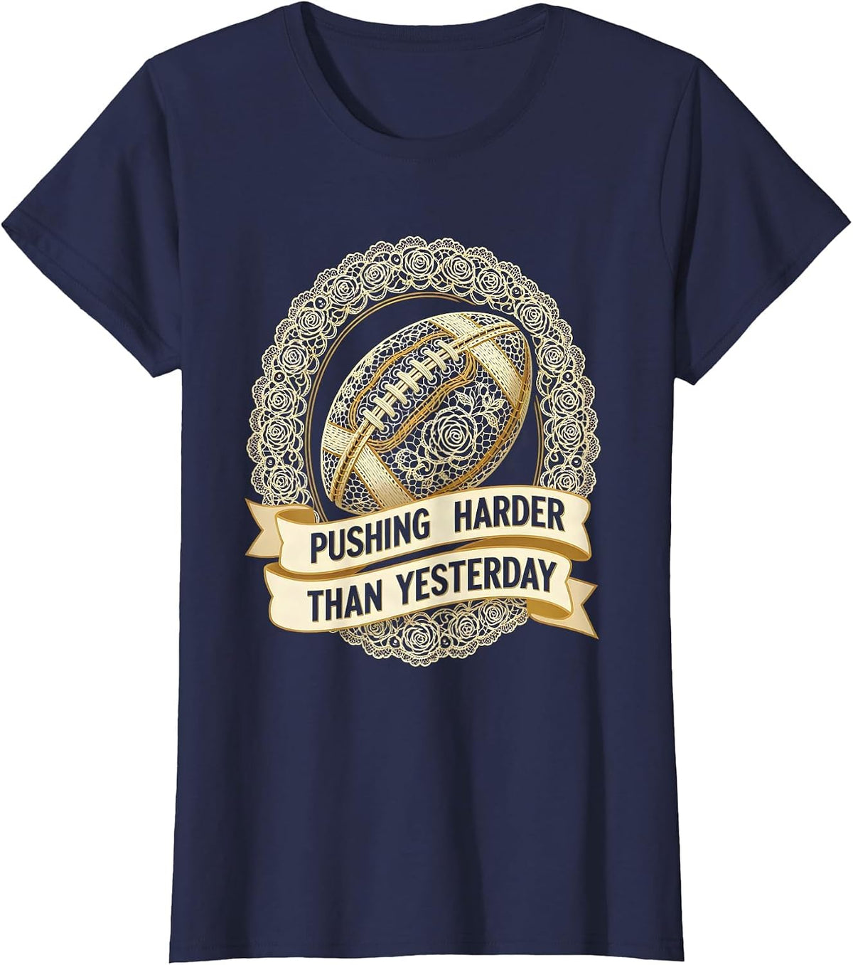 Women's Pushing Harder Than Yesterday Rugby Design T-Shirt - Navy Blue