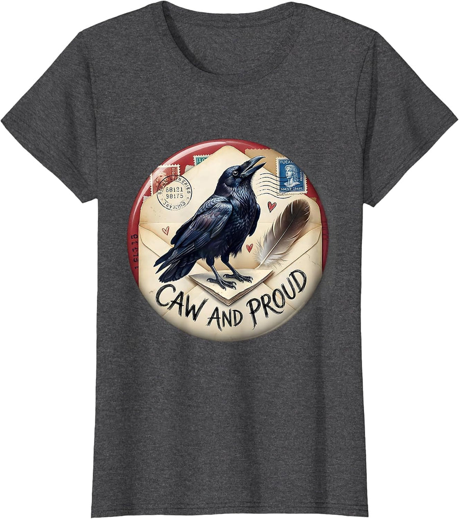 Women's Caw And Proud Crow Lover Graphic Design T-Shirt - Dark Heather Grey