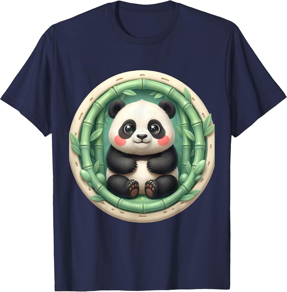 Panda Bear Sitting in Bamboo Forest Illustration T-Shirt - Navy Blue