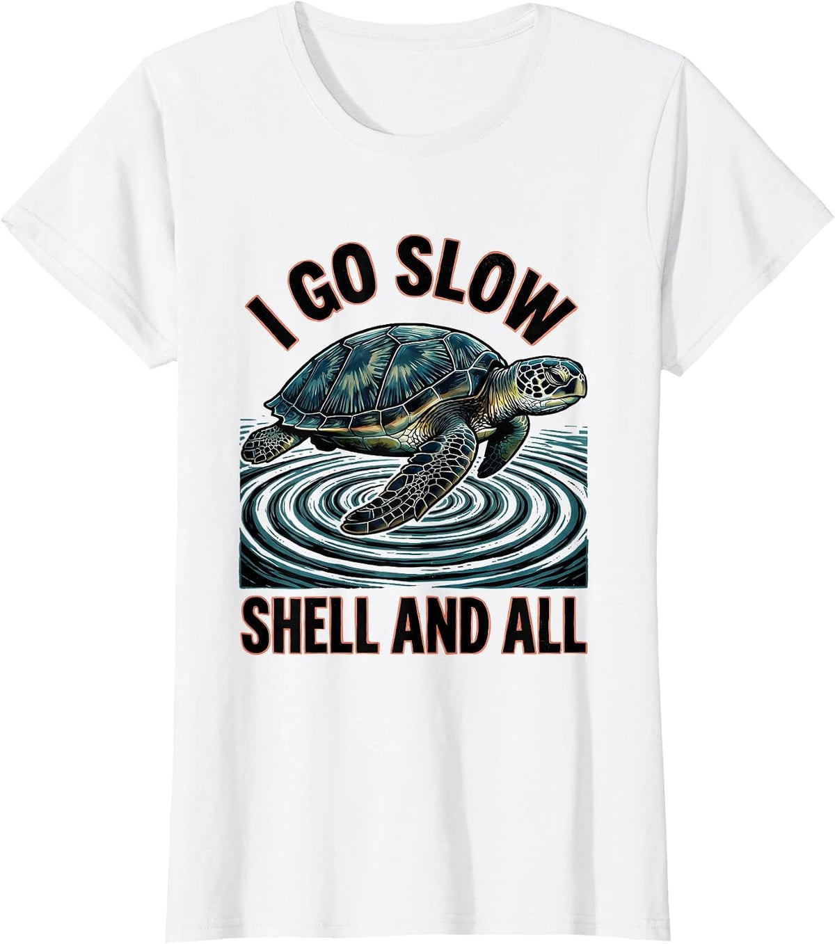 I Go Slow Shell And All Linocut Sea Turtle Ocean Lover Gift T-Shirt - White