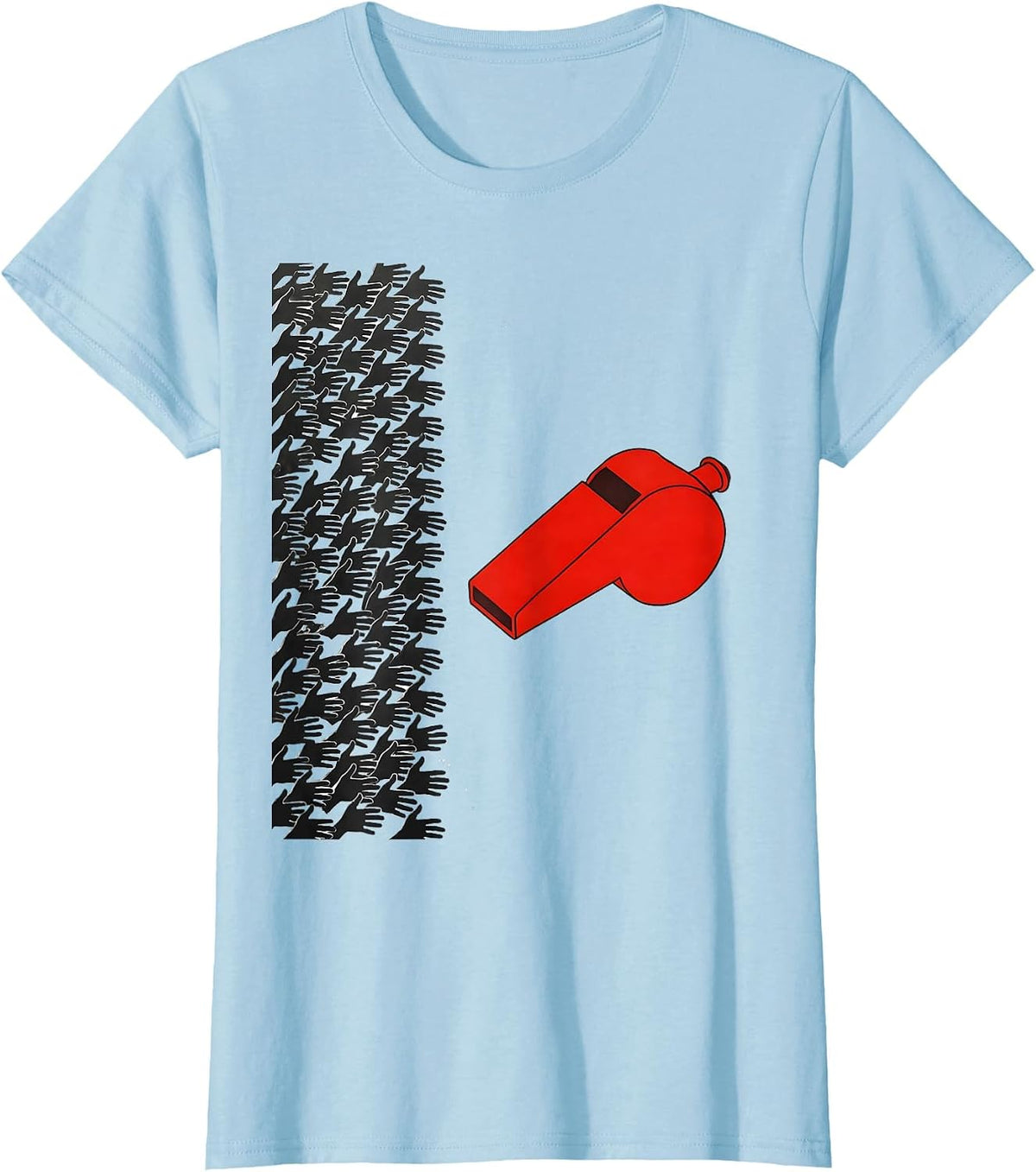 Women's Whistle And Hands Minimalist PE Teacher Back To School T-Shirt - Baby Blue