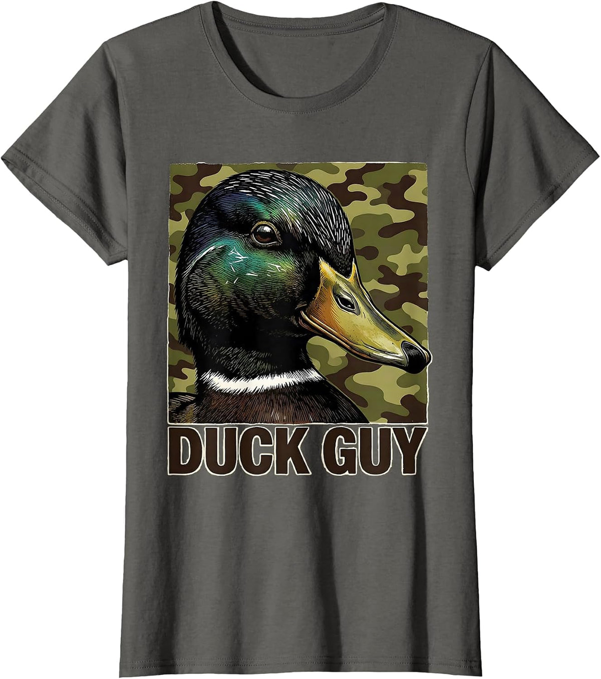 Women's Duck Guy Linocut Funny Youth Hunting Camo Dad Gift T-Shirt - Asphalt Grey