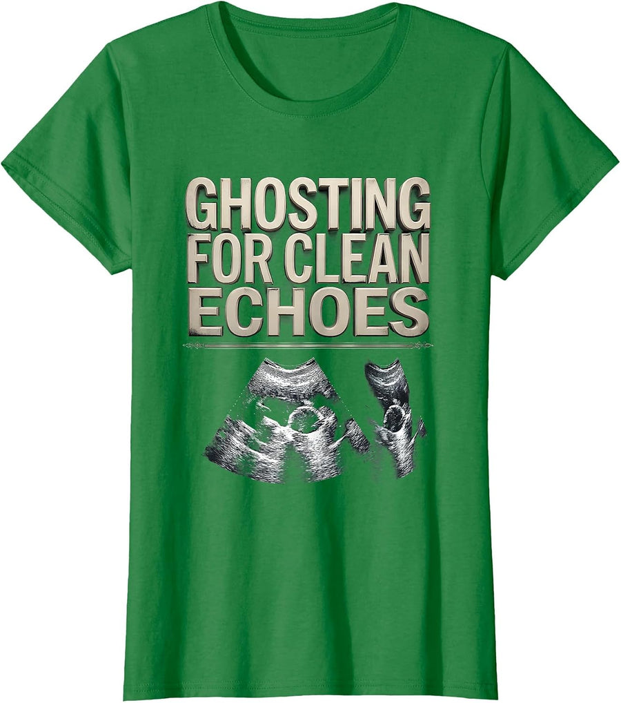 Women's Ghosting For Clean Echoes Wood Type Sonographer Halloween T-Shirt - Kelly Green