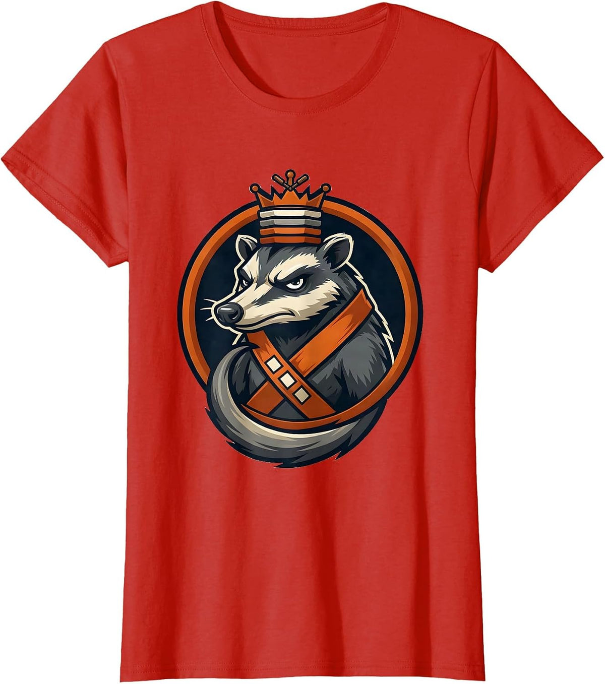 Women's Badge-Locked Opossum Mascot Thanksgiving Humor T-Shirt - Red