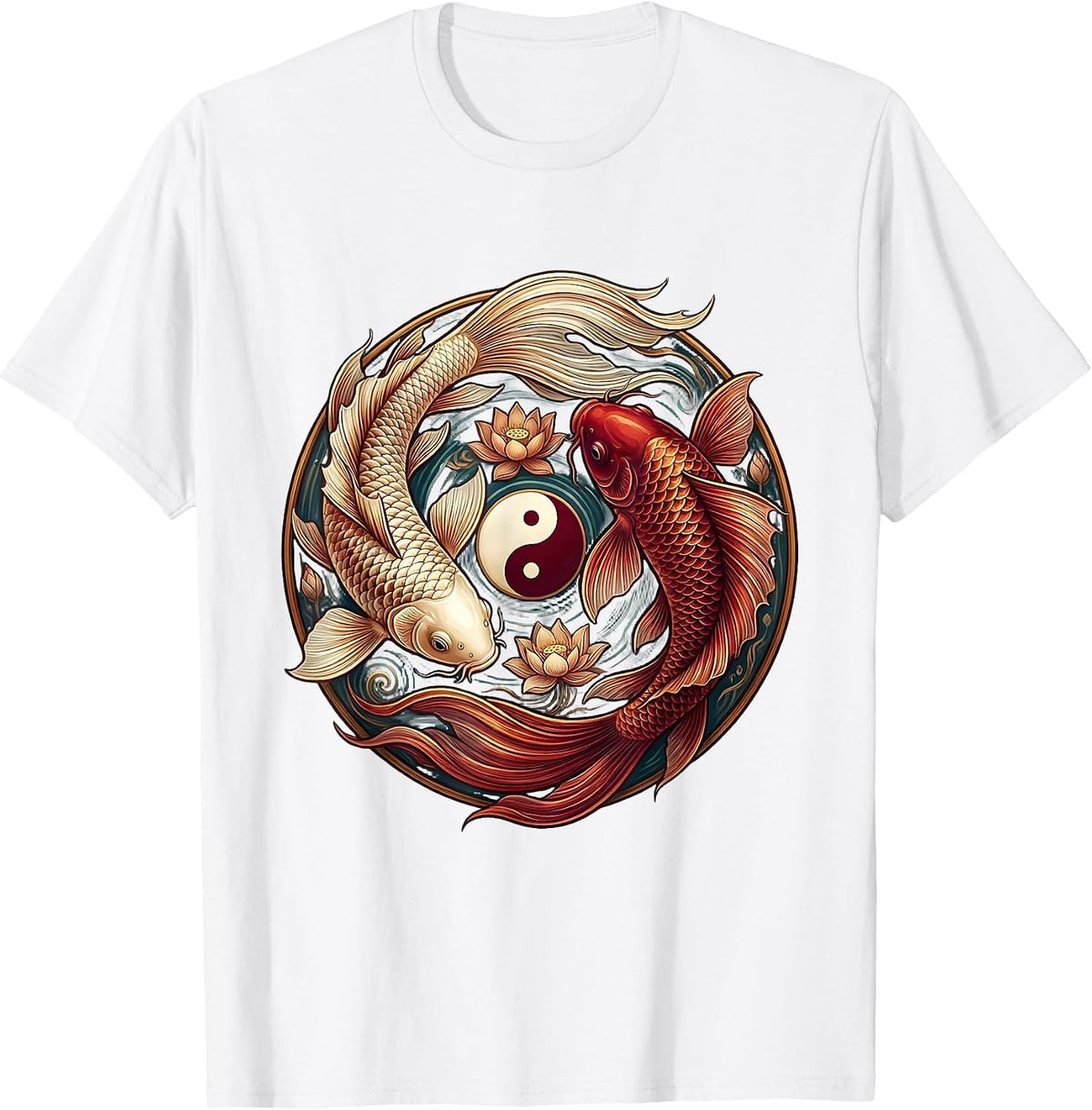 Men's Koi Fish Yin Yang Symbol Spiritual Balance Design T-Shirt - White