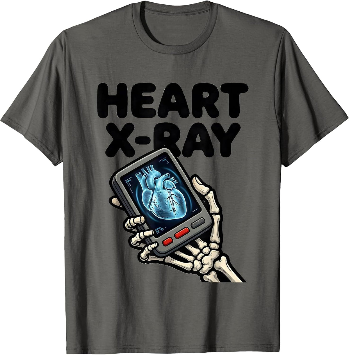 Heart X-Ray Funny Radiology Tech Valentine Skeleton Humor T-Shirt - Asphalt Grey