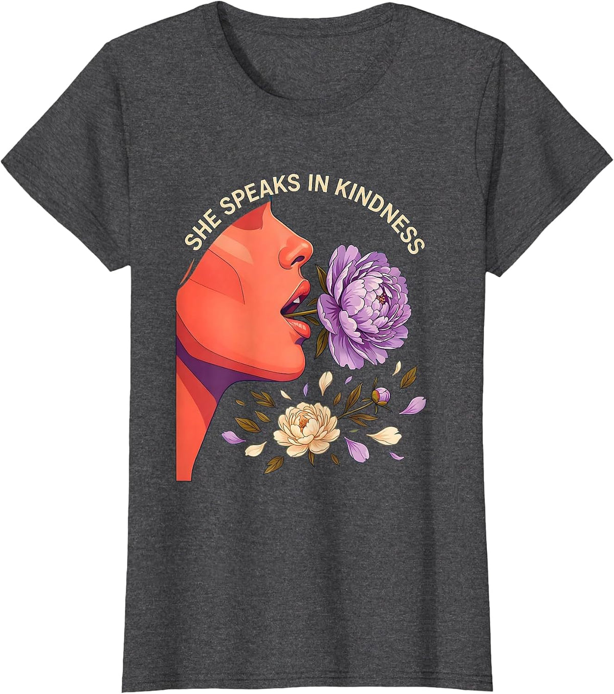Women's She Speaks In Kindness Be Kind Graphic Design T-Shirt - Dark Heather Grey