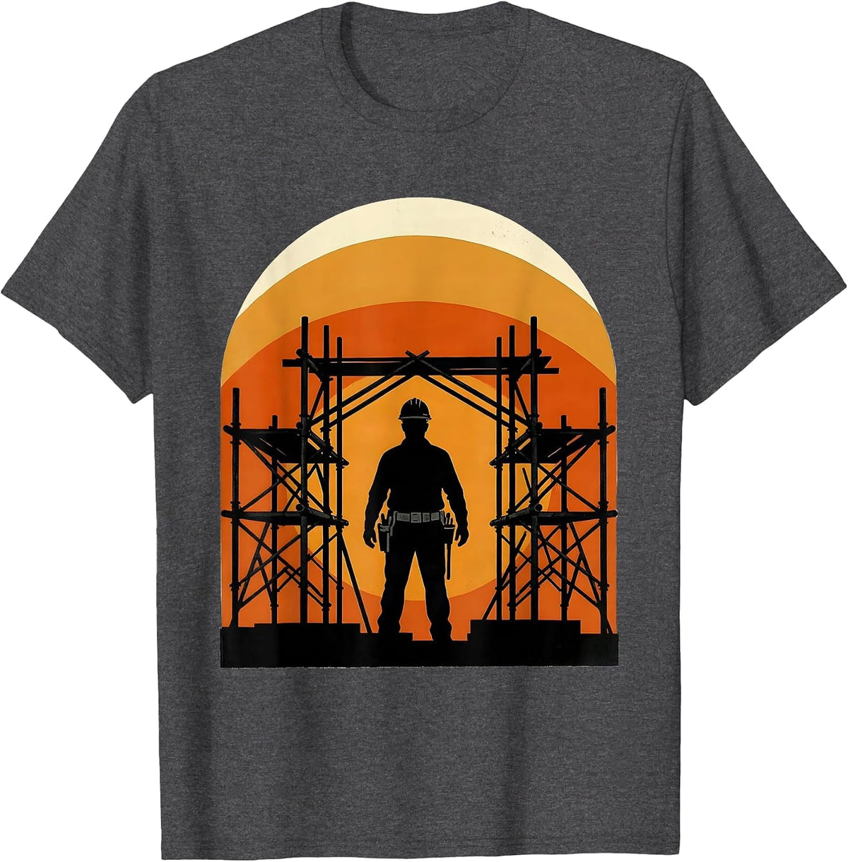 Construction Worker Sunset Scaffolding Graphic T-Shirt - Dark Heather Grey
