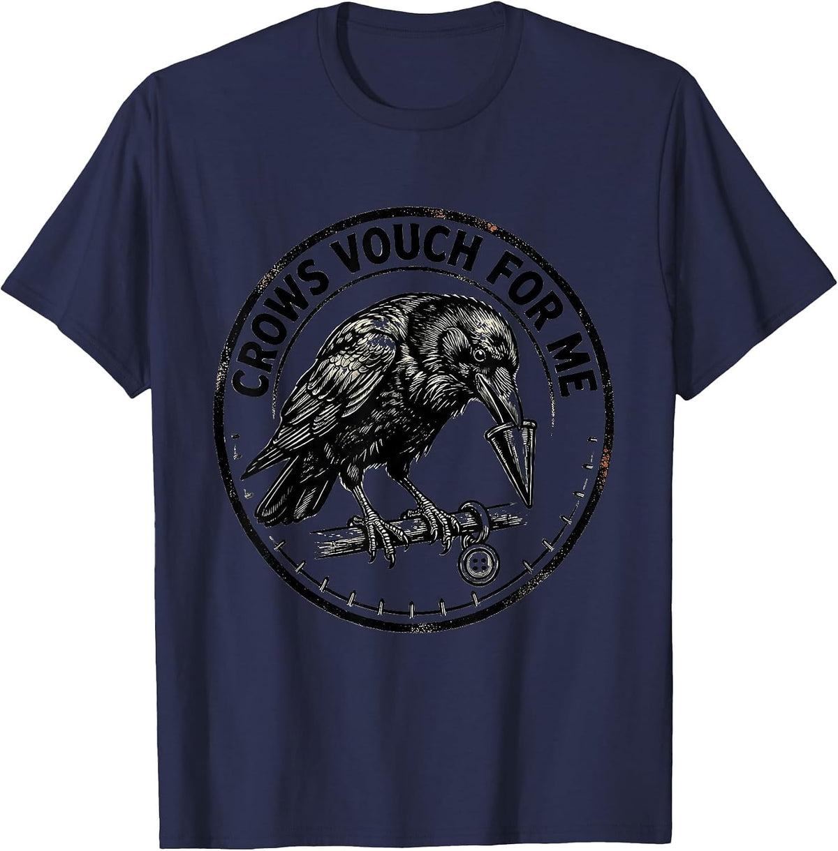 Crows Vouch For Me Gothic Crow Bird Humor Pun T-Shirt - Navy Blue