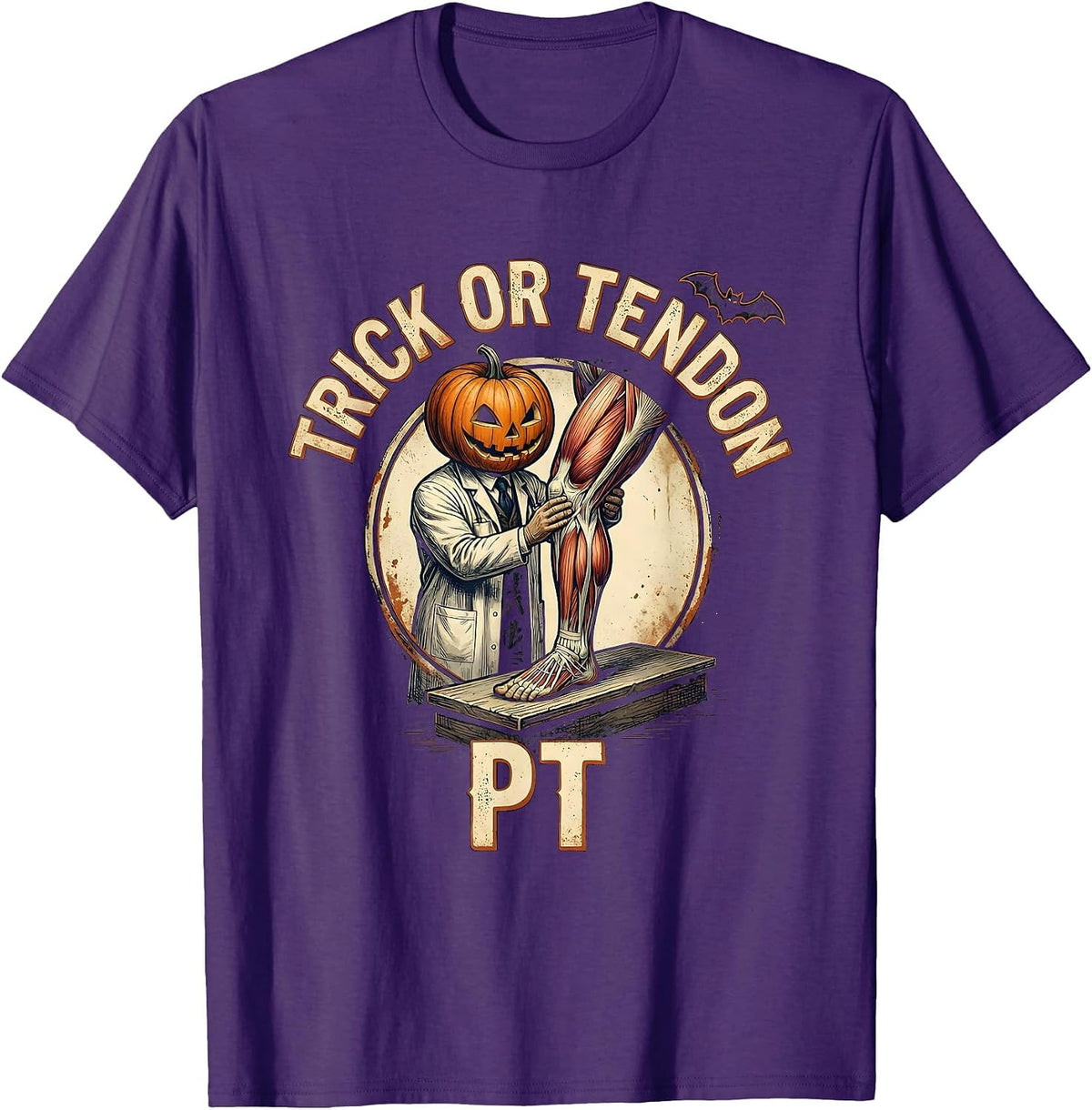 Trick Or Tendon PT Vintage Physical Therapy Halloween T-Shirt - Purple