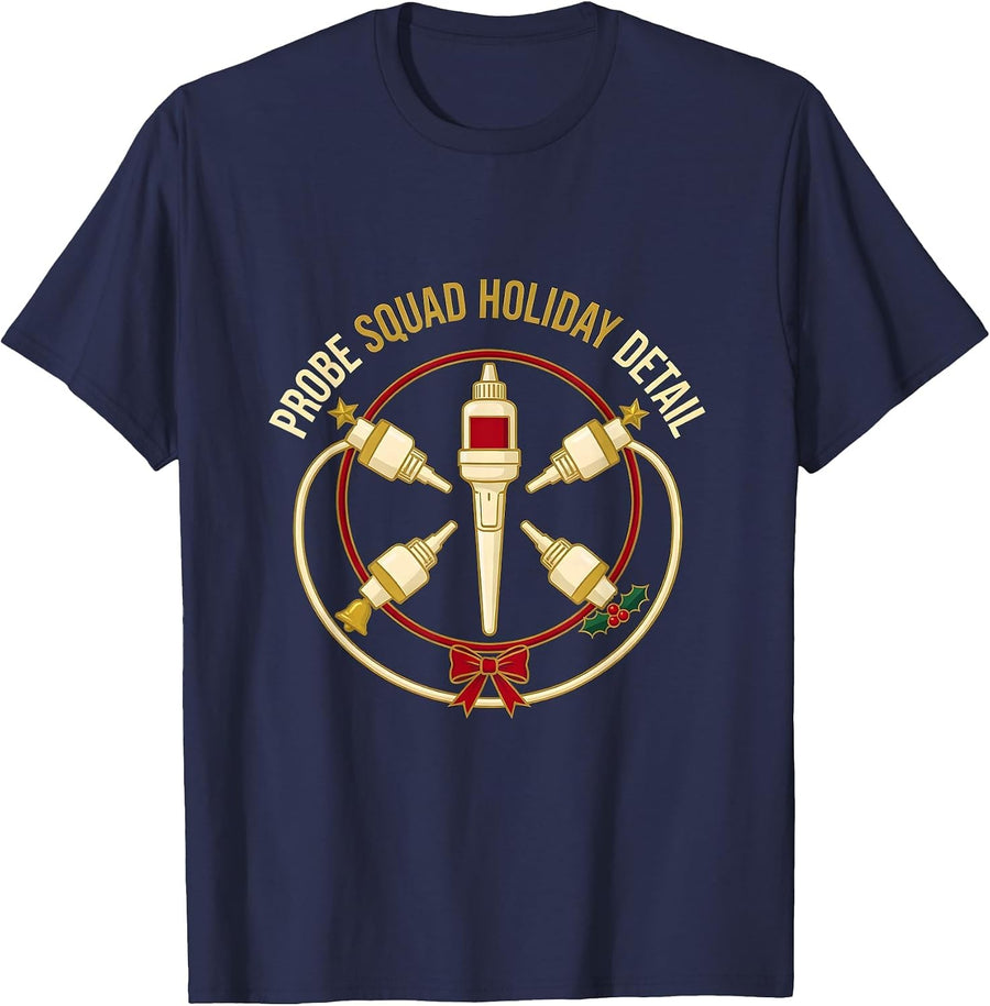Probe Squad Holiday Detail Funny Sonographer Ultrasound Tech T-Shirt - Navy Blue