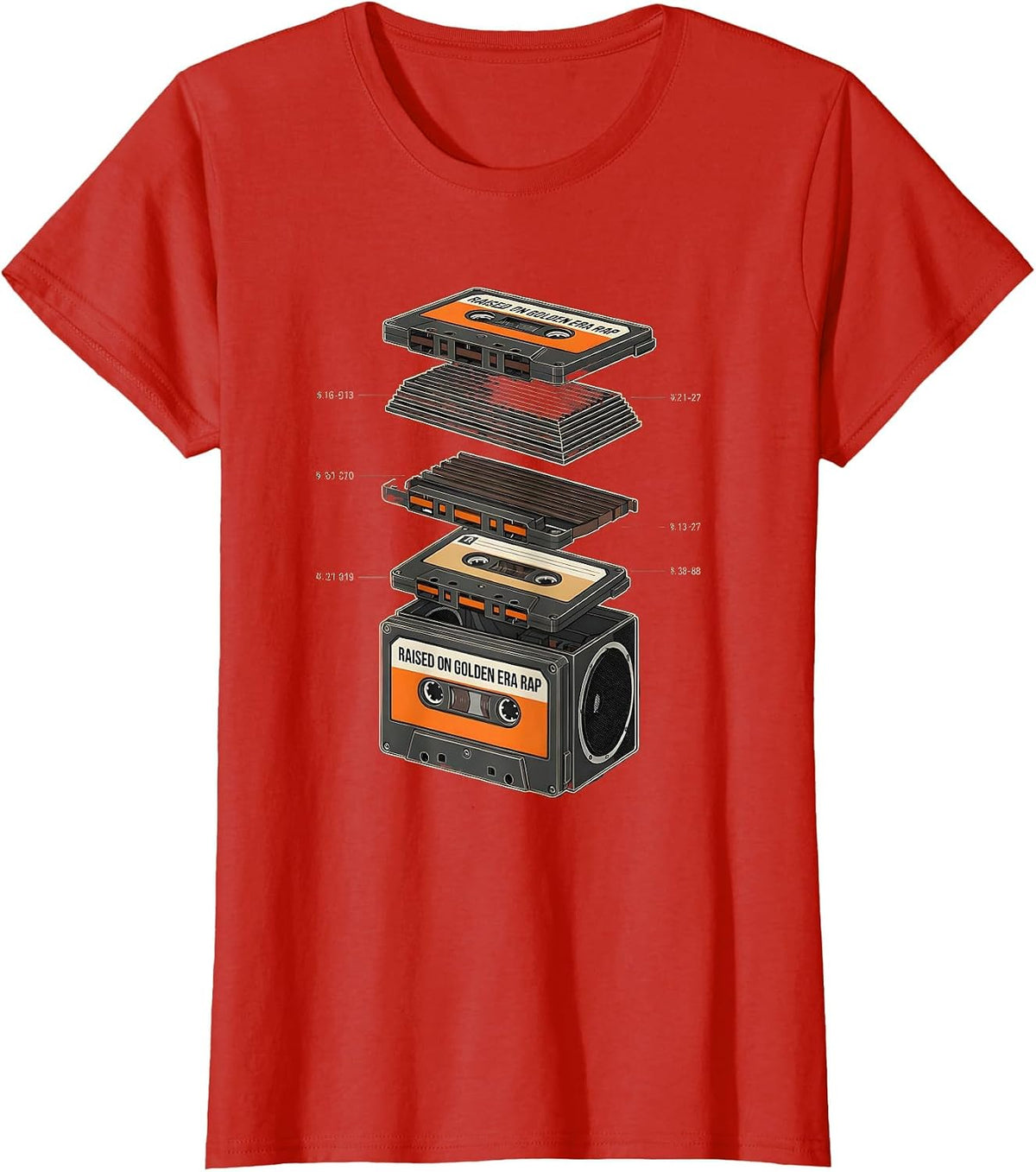 Women's Raised On Golden Era Rap Nostalgic Streetwear Hip Hop T-Shirt - Red