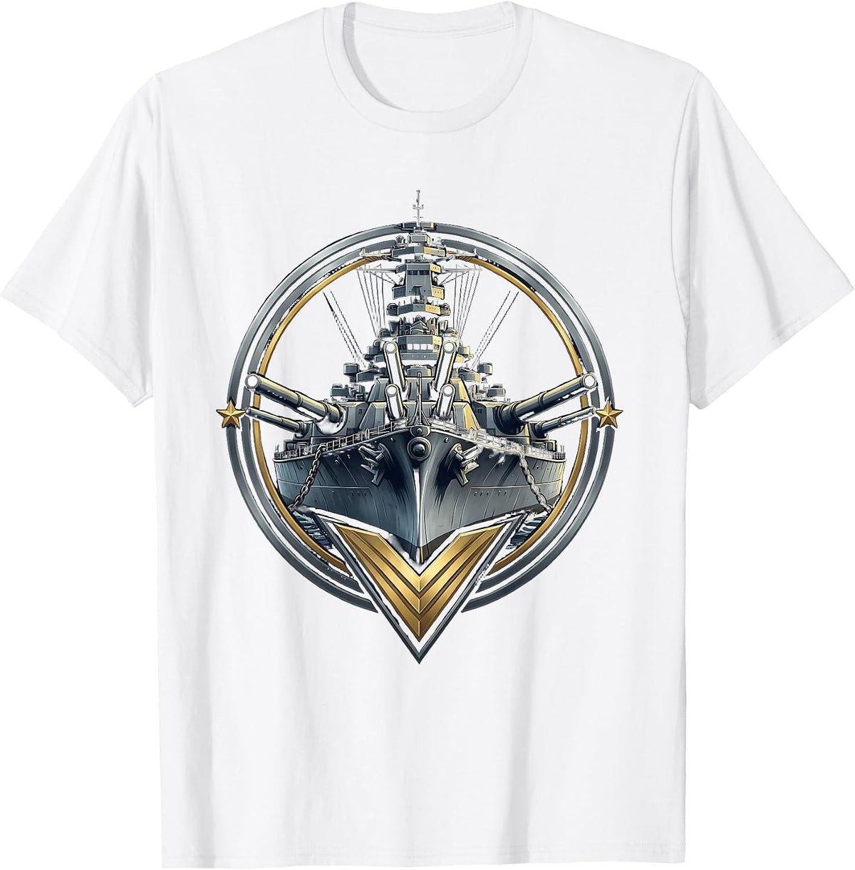Vintage Battleship Bow View Graphic Tee for Men T-Shirt - White