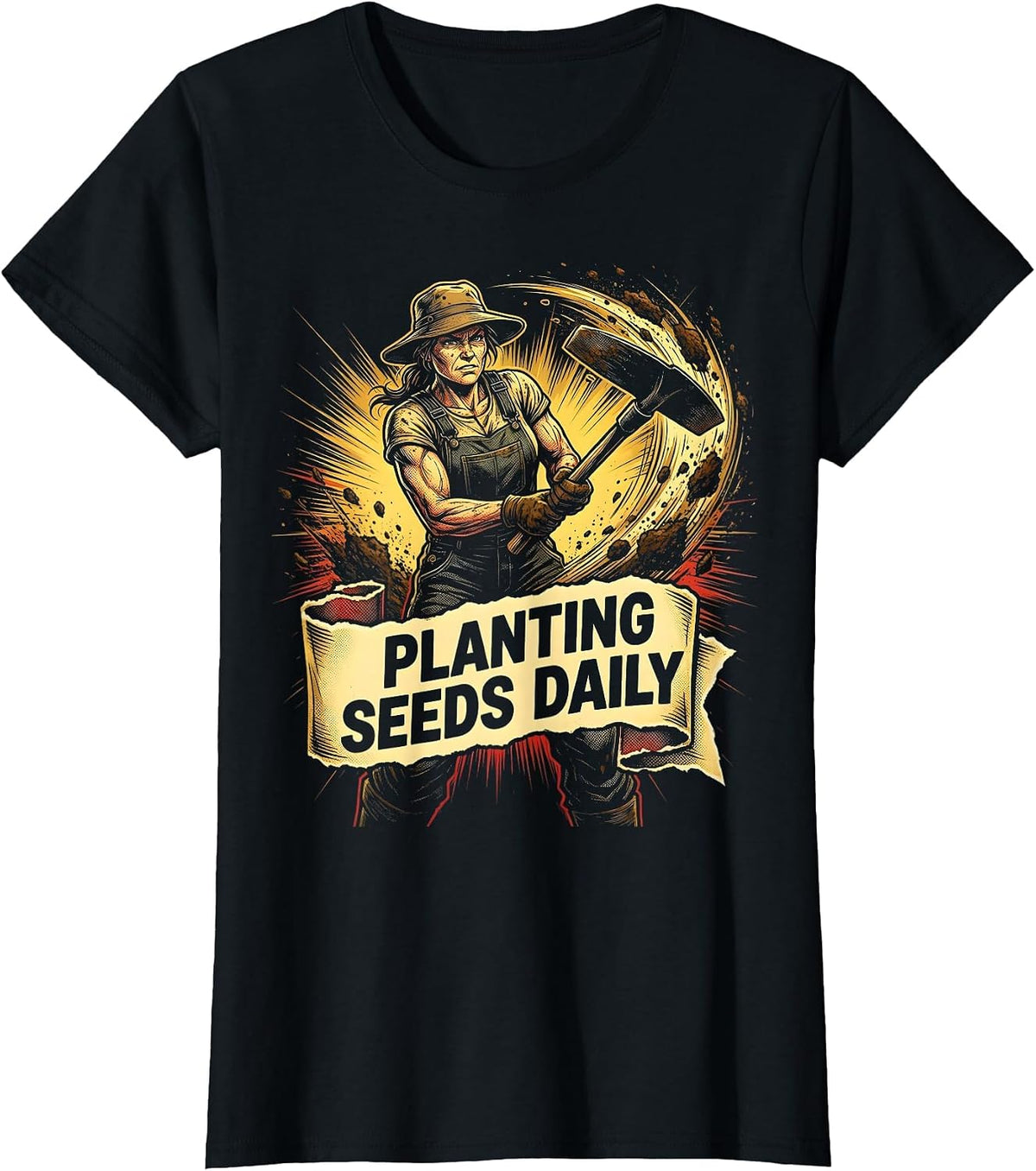 Hoeing Aint Easy Planting Seeds Daily Garden Design T-Shirt - Black