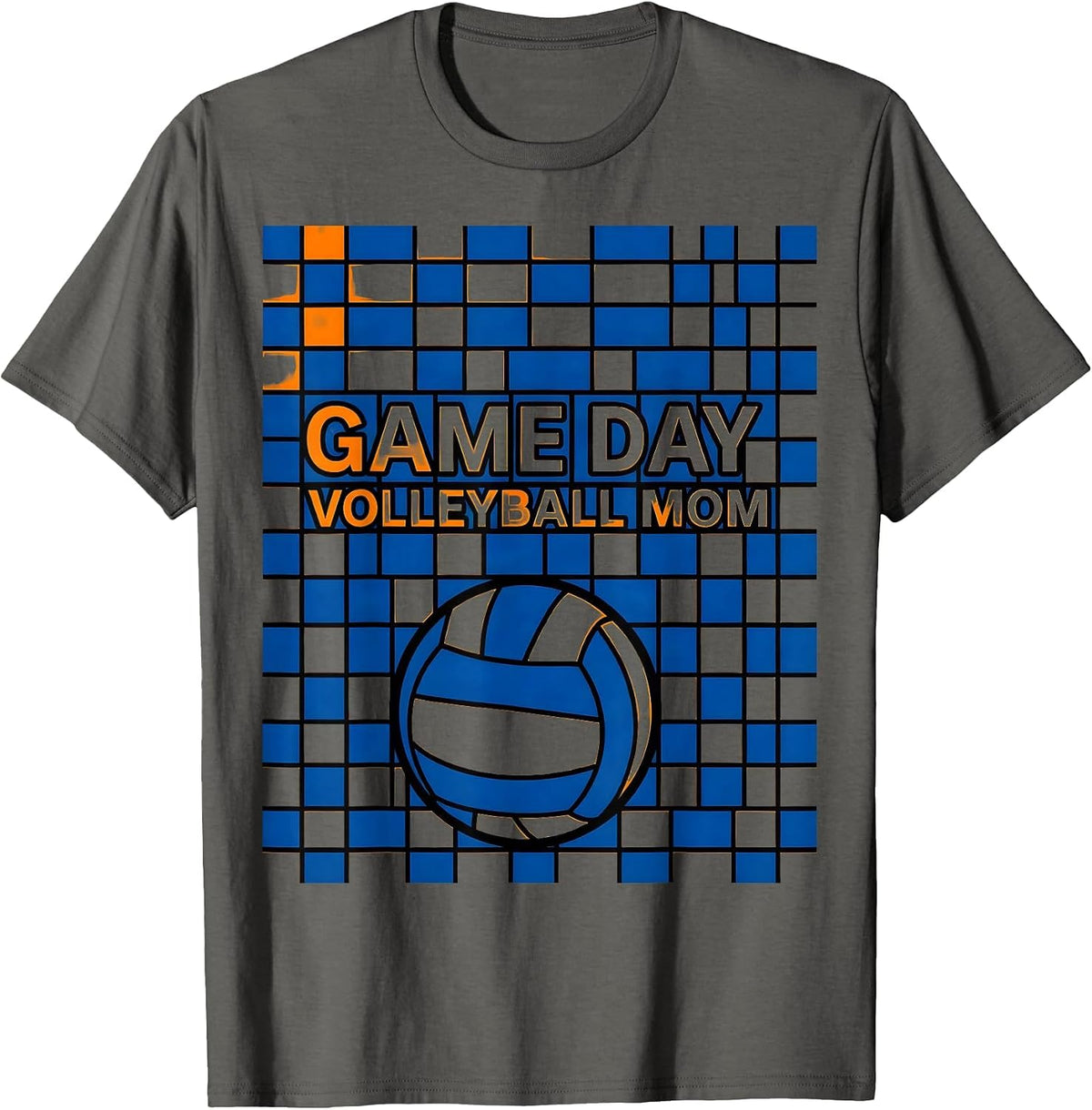 Game Day Volleyball Mom Geometric Team Colors Mom T-Shirt - Asphalt Grey