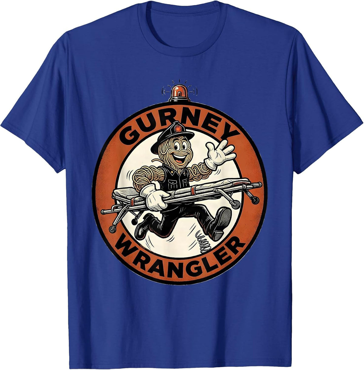 Gurney Wrangler Retro Cartoon Funny EMS Paramedic EMT T-Shirt - Royal Blue