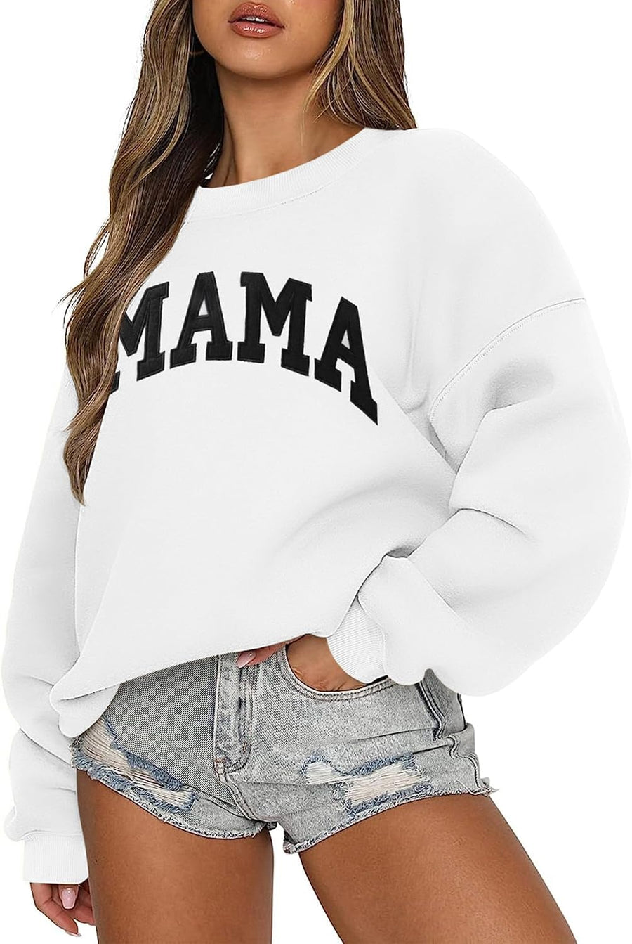 LOMON Crewneck Sweatshirt for Women Casual Oversized Pullover Hoodies Long Sleeve Fleece Tops Sweater - White Letter