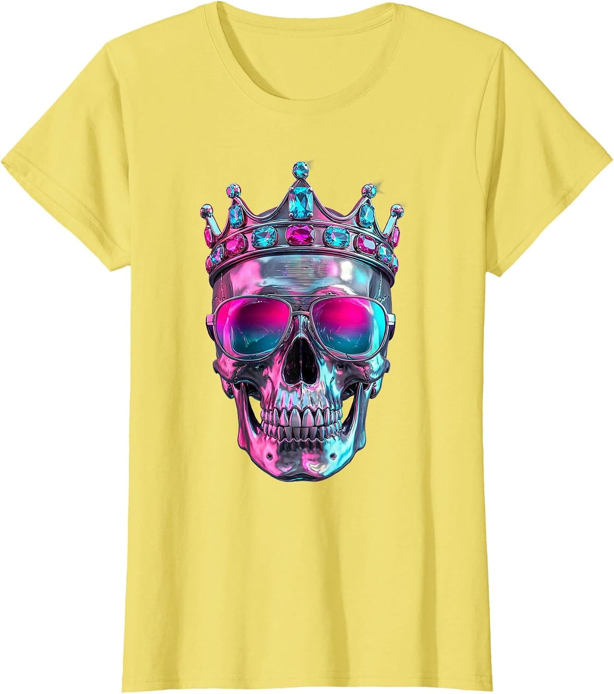 Crowned Skull With Sunglasses Brat Graphic T-Shirt - Lemon Yellow