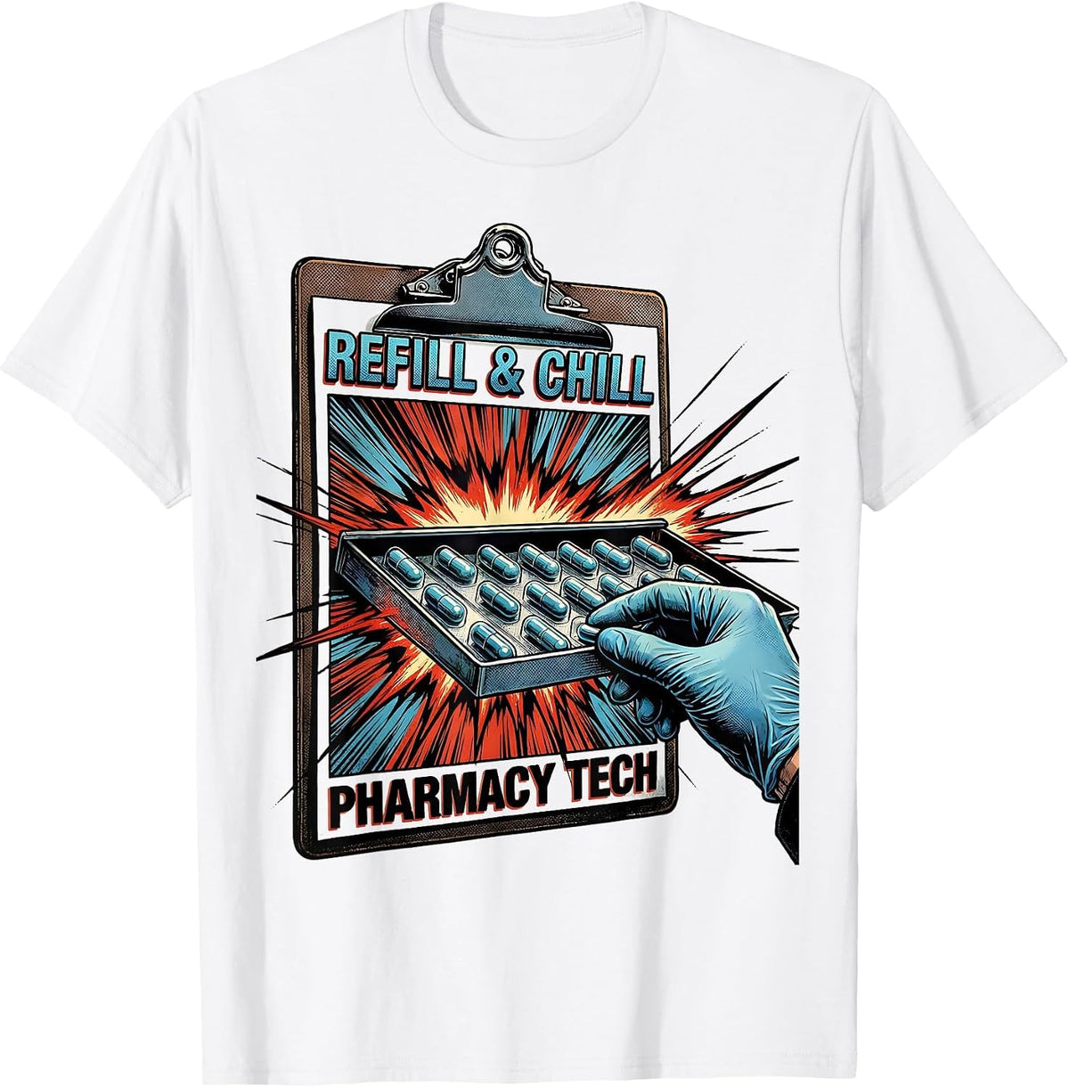 Men's Refill & Chill Pharmacy Tech Funny Pharmacy Technician T-Shirt - White