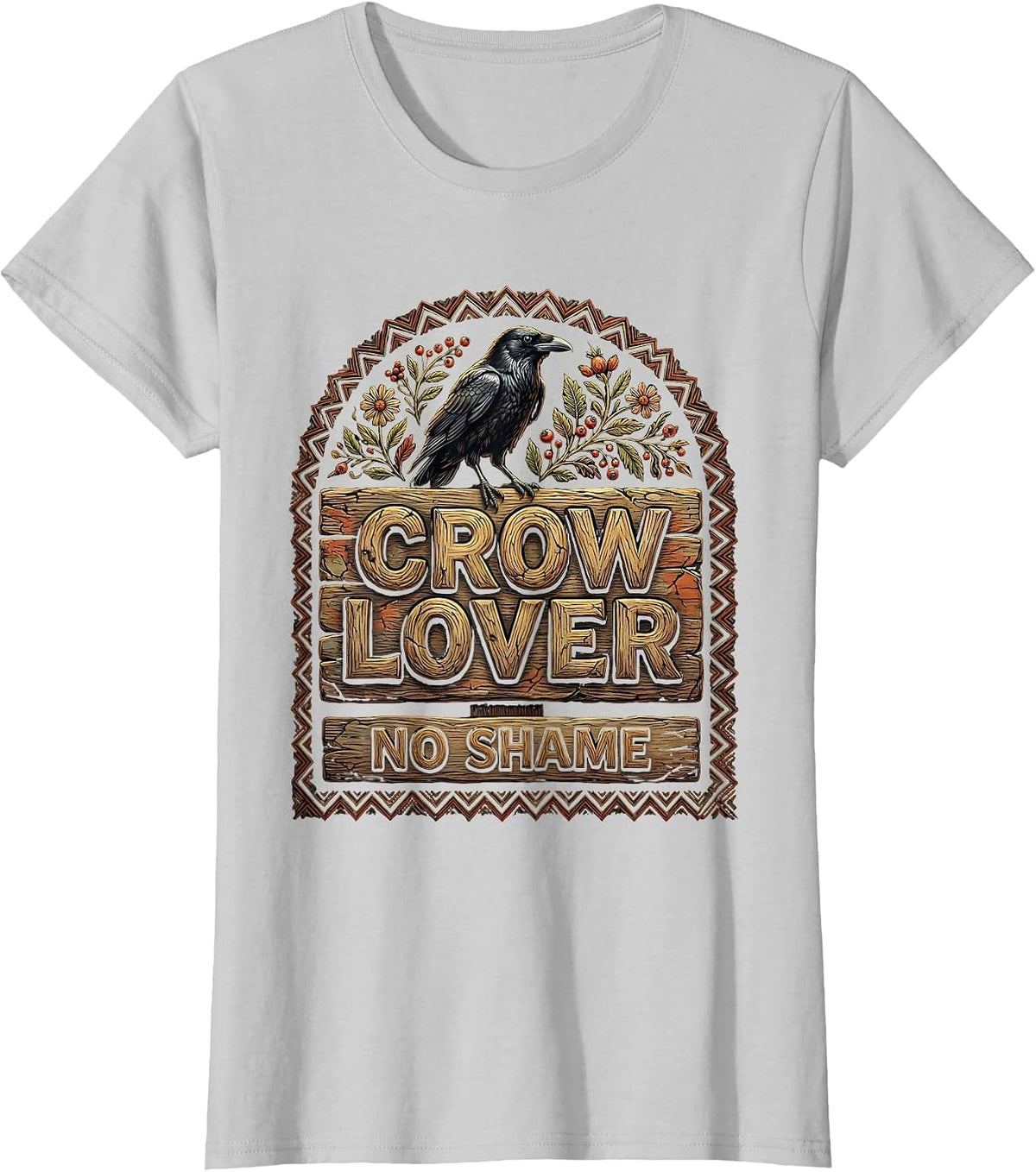 Crow Lover No Shame Bold Bird Design T-Shirt - Silver Grey