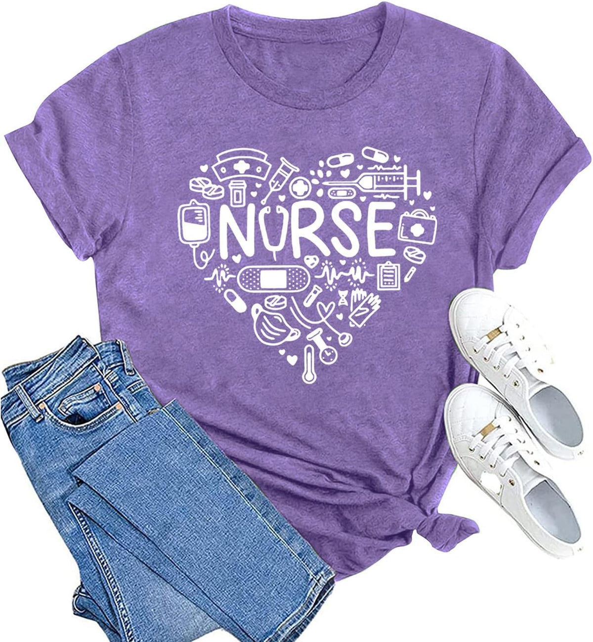 Women Nurse Life Shirt Nurse Letter Print Tee Tops Nurse Day Gifts Shirts Inspirational Short Sleeve - Purple