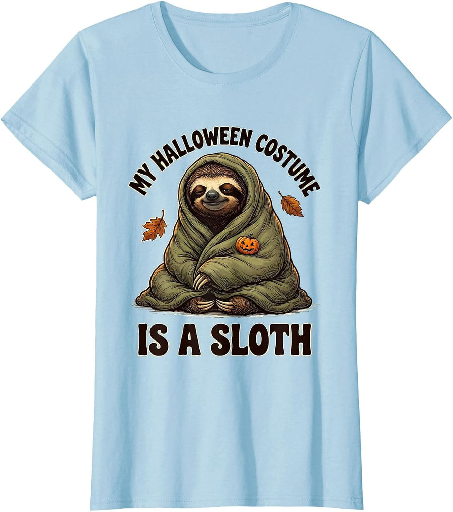 Women's My Halloween Costume Is A Sloth Funny Sloth Lover Halloween T-Shirt - Baby Blue