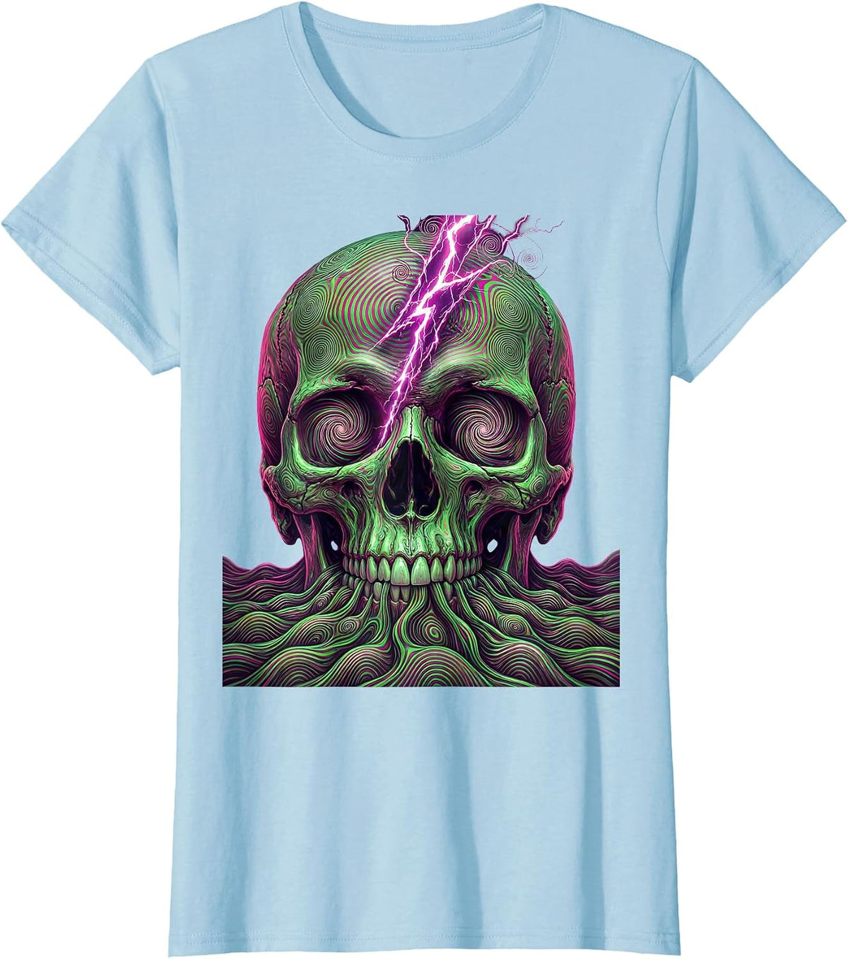 Women's Skull Lightning Bolt Metal Band Graphic T-Shirt - Baby Blue
