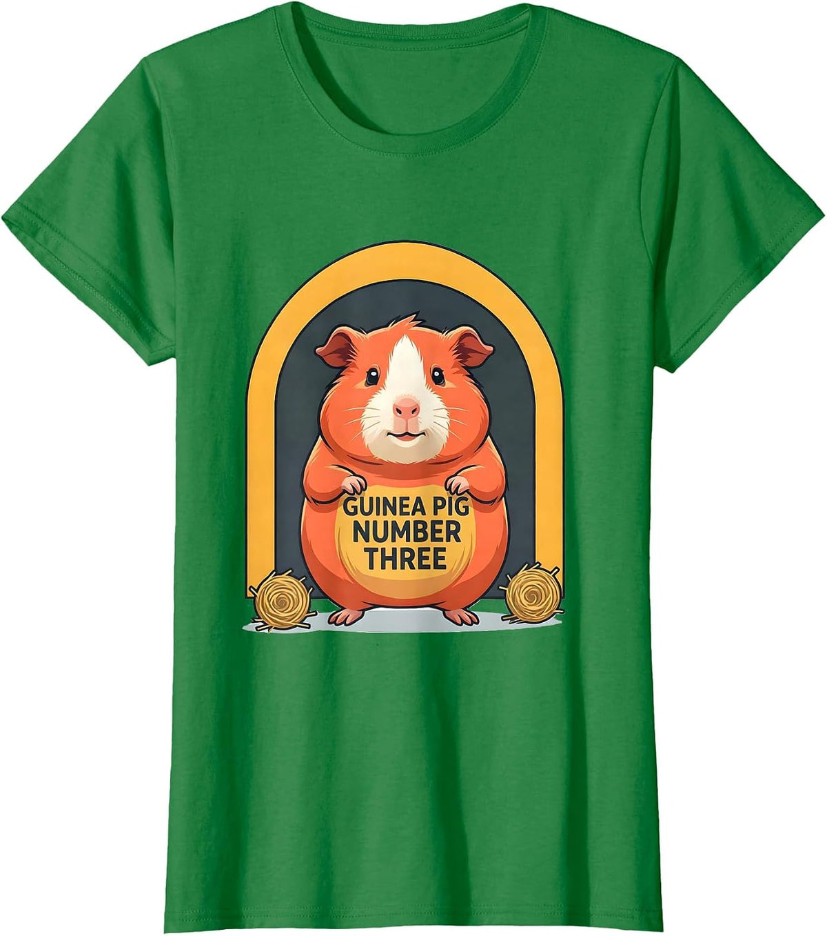 Women's Guinea Pig Number Three Flat Vector Pet Lover Humor T-Shirt - Kelly Green