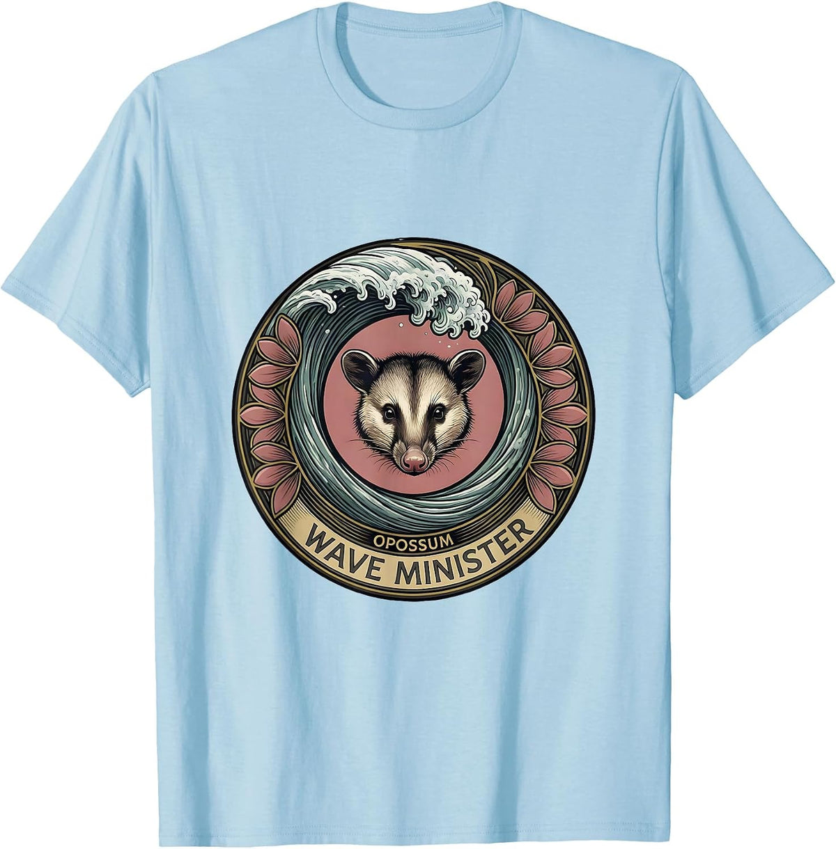 Men's Opossum Wave Minister Art Nouveau Animal Lover Humor T-Shirt - Baby Blue