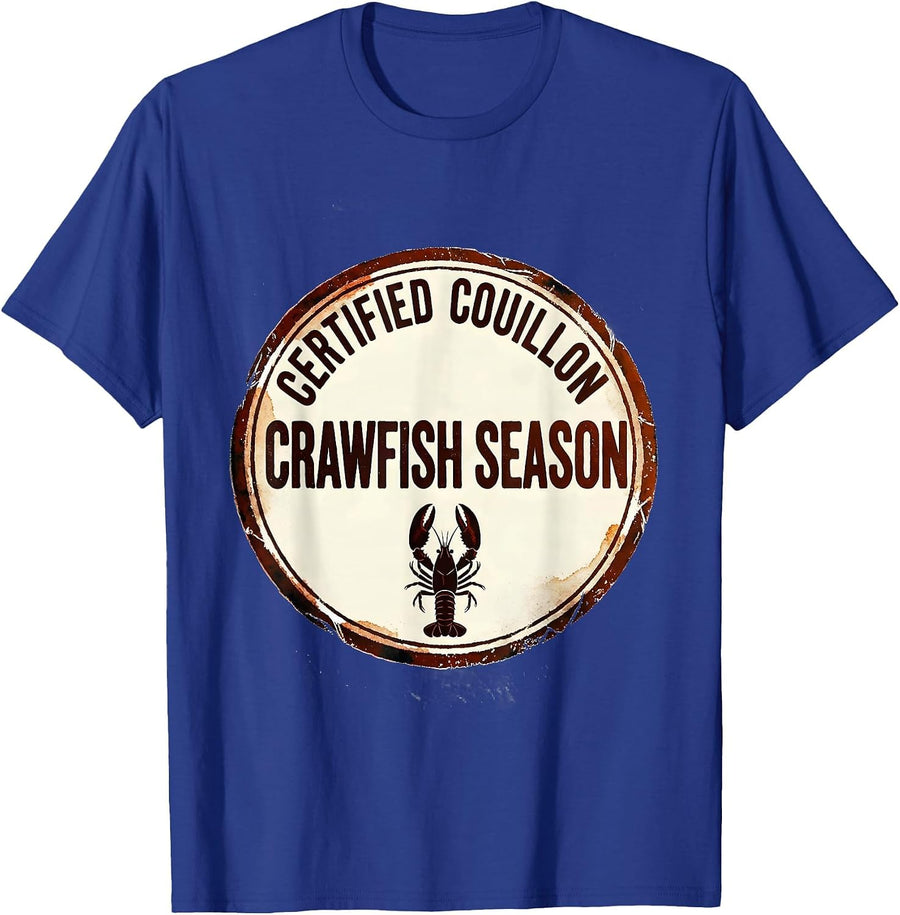 Certified Couillon Crawfish Season Rubber Stamp Mardi Gras T-Shirt - Royal Blue