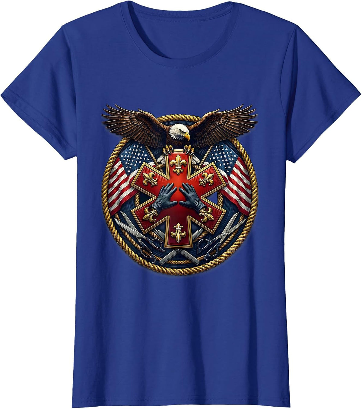 Women's EMT CPR Life-Saving Hands Graphic Design T-Shirt - Royal Blue