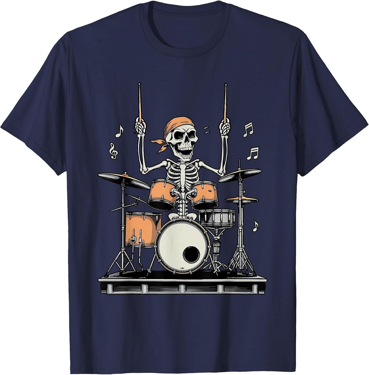 Drum Bandana Skeleton Drumming Music Instrument Drummer T-Shirt - Navy Blue